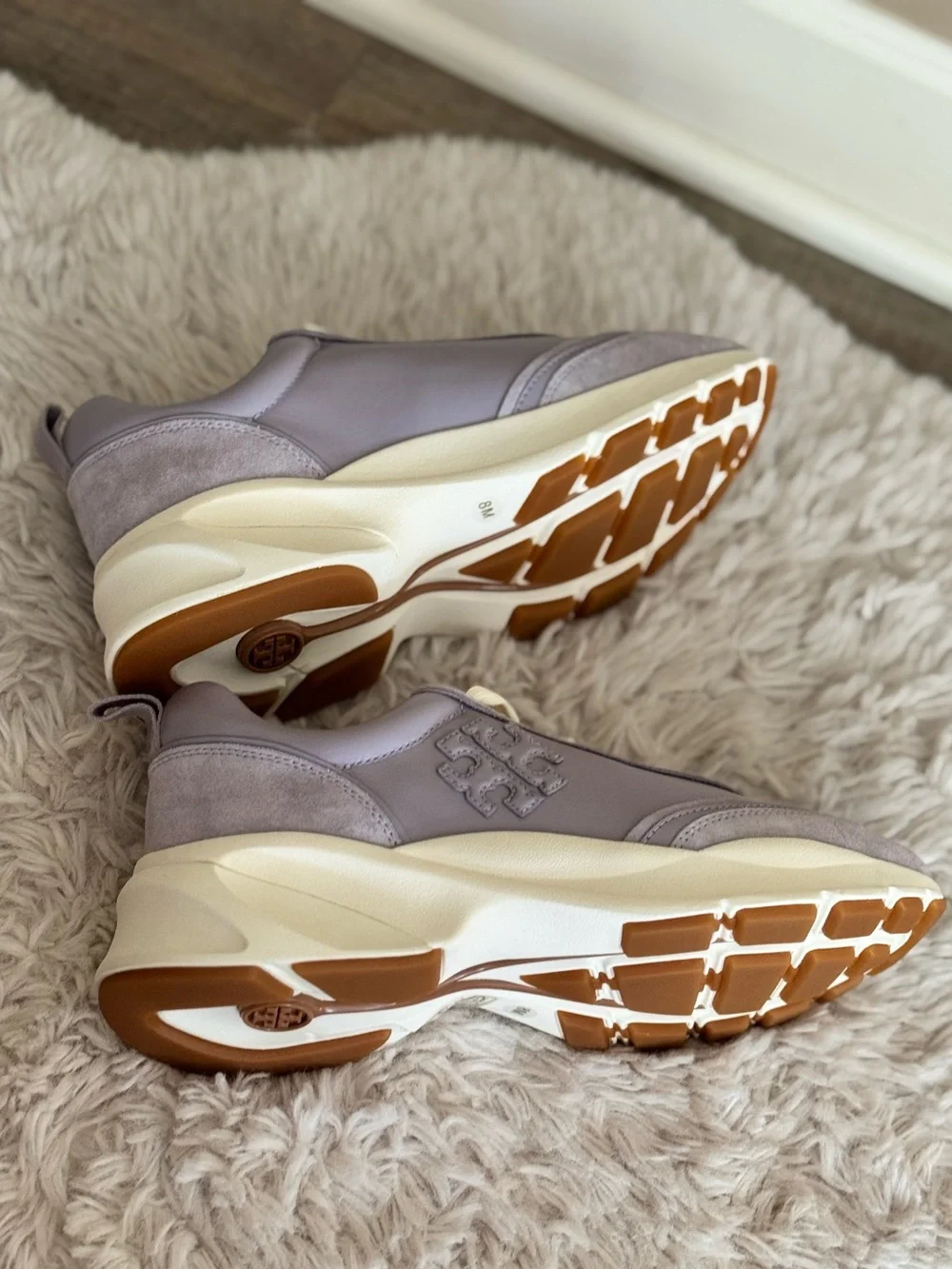 Tory Burch Good Luck Trainer Sneakers Spring Lavender Leather Suede Size 8